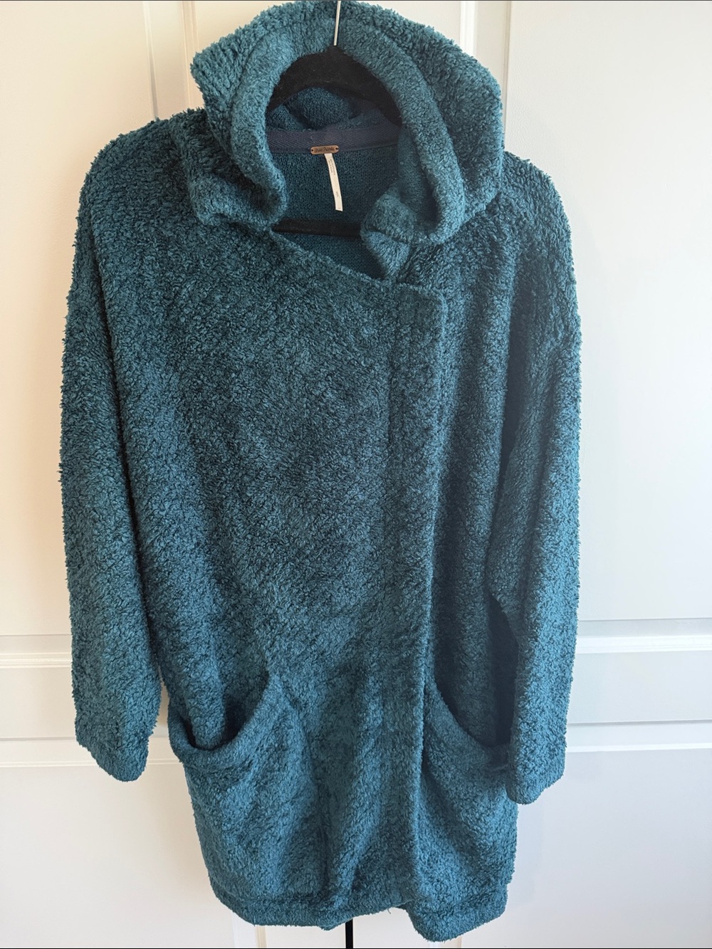 Free People Teal Knit Hooded Cardigan Jacket size small